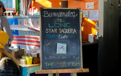 A sign welcoming visitors to Lone Star Taqueria in Cottonwood Heights, Utah, which also lists the fish of the day.