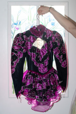 The purple shiny figure skating outfit of Stevie Shock