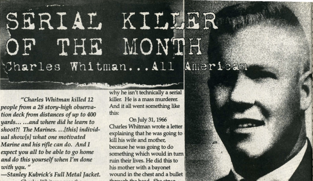Serial Killer of the Month: Charles Whitman…All American
