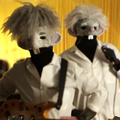 The Utah-based electronic duo Lab Animals in full mouse garb.